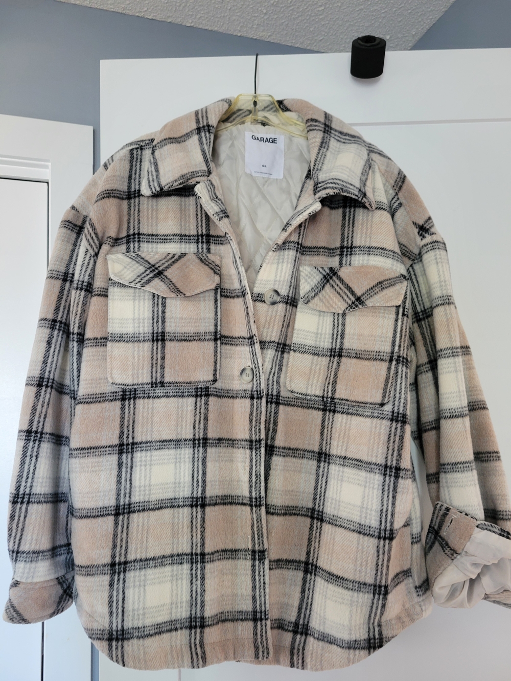 Garage Cream, Beige & Black Plaid Utility Shacket - Picture 2 of 6